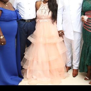 Salmon halter top wedding reception/ prom dress